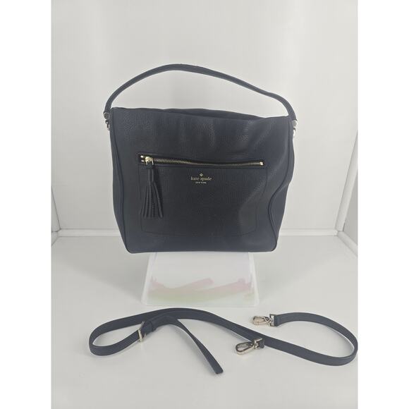 Kate Spade New York Black Leather Shoulder Bag Tassel Zip Hobo - Picture 1 of 9